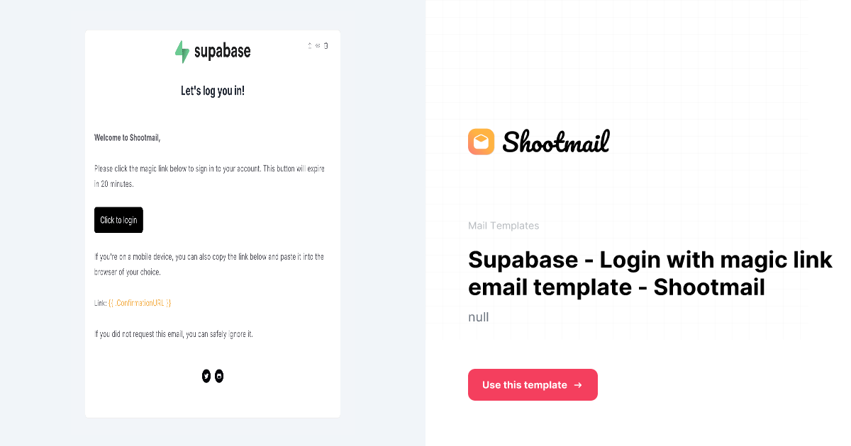 Supabase Login with magic link email template Shootmail